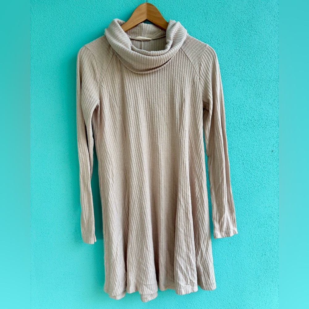 Lush Beige Ribbed Knit Sweater